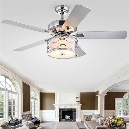 WAREHOUSE OF TIFFANY Warehouse of Tiffany CFL-8432REMO-CH 52 in. Moira Indoor Remote Controlled Ceiling Fan with Light Kit; Chrome CFL-8432REMO/CH